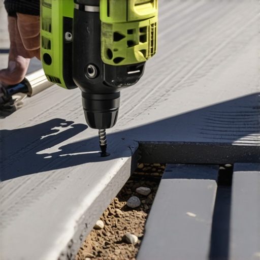 Close up of an impact driver installing a screw into composite decking with professional precision.