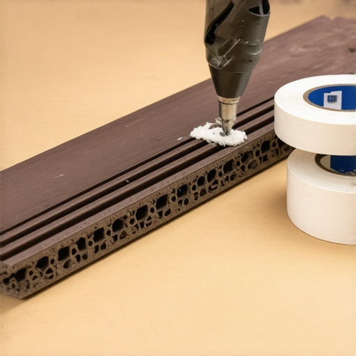 Professional Tools for Composite Deck Installation A contractor using a depth-setting jig and joist tape tools on a composite deck.