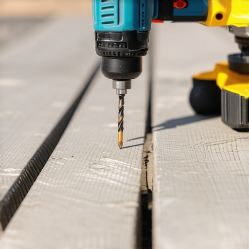Close-up of pre-drilling composite decking to prevent mushrooming.