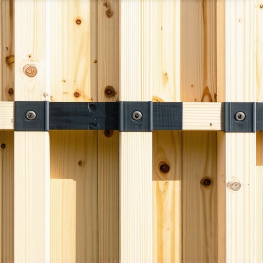 Close-up of deck joist tape and staggered blocking for a rigid frame