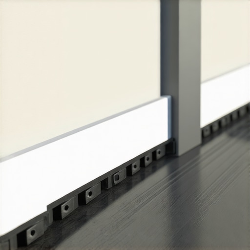 Close-up of a composite deck board expansion gap near a house siding.