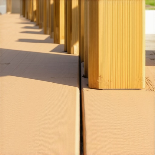 Close up of composite decking expansion gap and railing post connection for structural integrity.