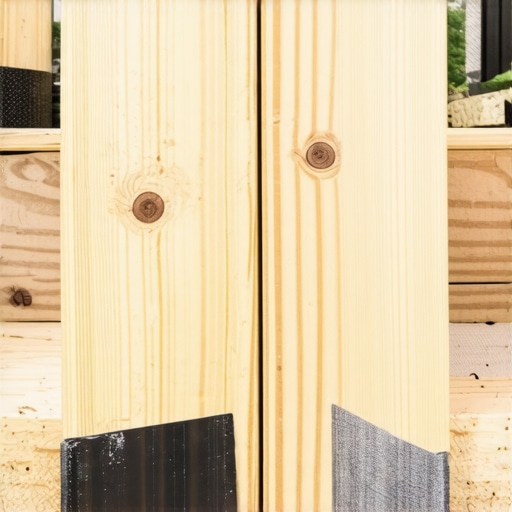 A contractor applying joist tape to a wooden deck frame to prevent rot under composite decking.