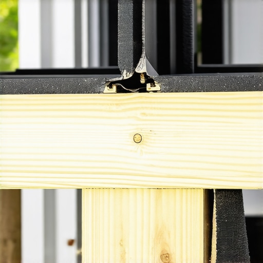 Professional application of protective joist tape on a deck frame for rot prevention.