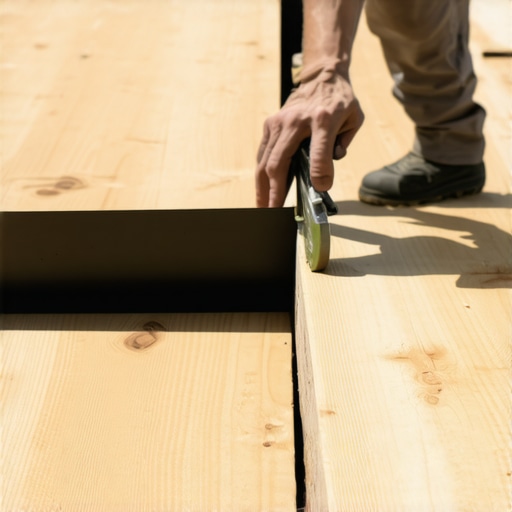 Protecting the Deck Frame with Joist Tape Applying black butyl tape to the top of wooden deck joists to prevent rot.