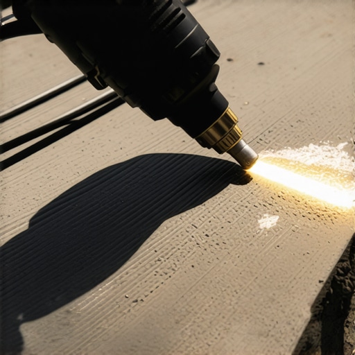 A professional heat gun being used to repair a surface scratch on a dark composite deck board.