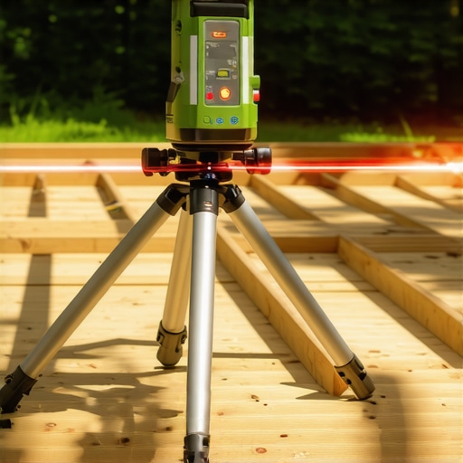 Professional rotary laser level used for leveling deck joists and pergola posts.