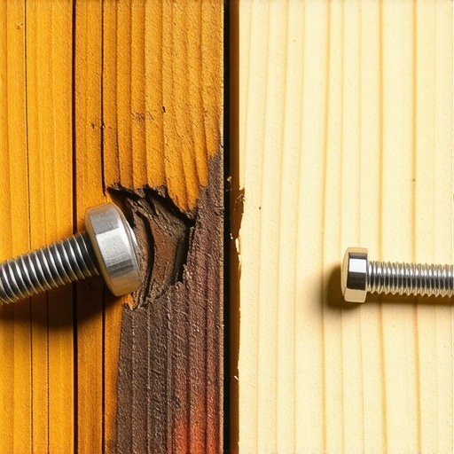 Comparison between a corroded indoor screw and a durable outdoor fastener.