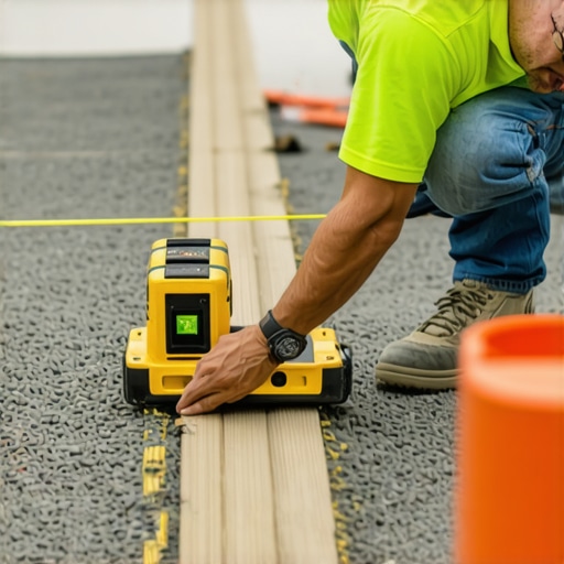 Professional ground preparation for a low-profile deck showing proper drainage slope.
