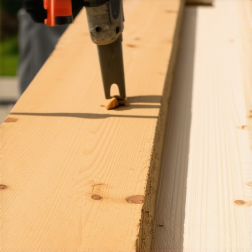 A close-up of a BoWrench tool being used to align composite decking boards during installation.