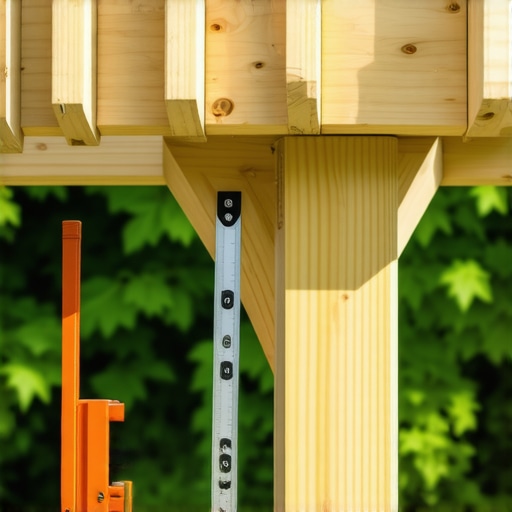 Using a bottle jack and temporary support to level a sagging pergola beam during structural repair.