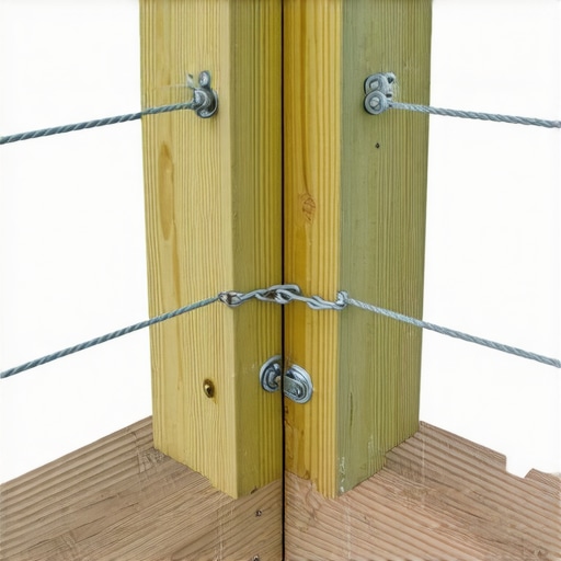 Close-up of internal post bracing used to prevent cable railing sag and structural compression.