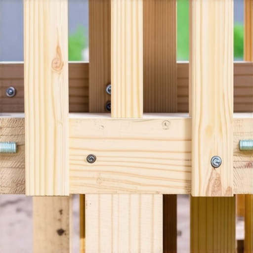 Close-up of internal wood blocking for deck railing post stability