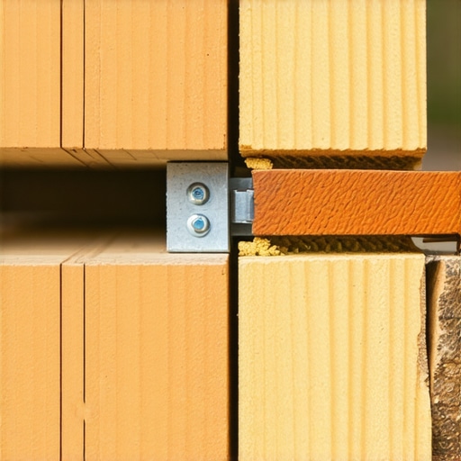 Close-up of composite decking hidden fastener and joist structure showing expansion gaps.