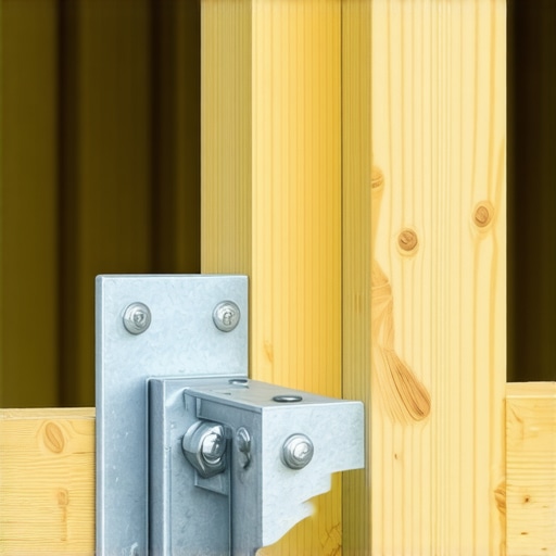 Close-up of a galvanized steel bracket anchoring a deck post to the internal joist for maximum stability.