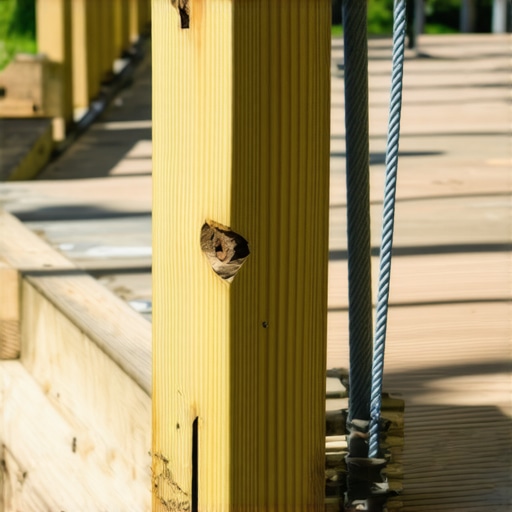 Bowed wooden post caused by cable railing tension