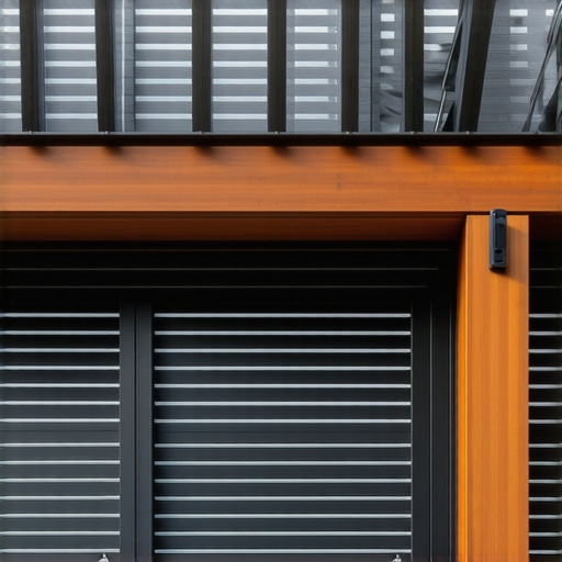 Close up of composite slats and steel brackets on a pergola post