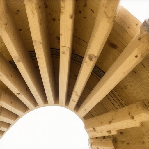 Close-up of radial deck joist framing with support blocking