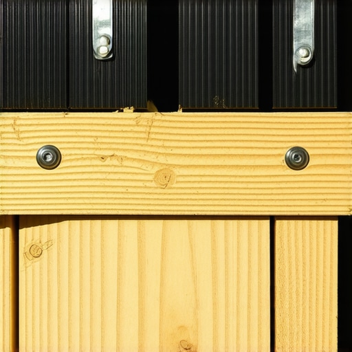 The Stand-Off Ledger Drainage System Close-up of a deck ledger board with spacers and joist tape for moisture protection.