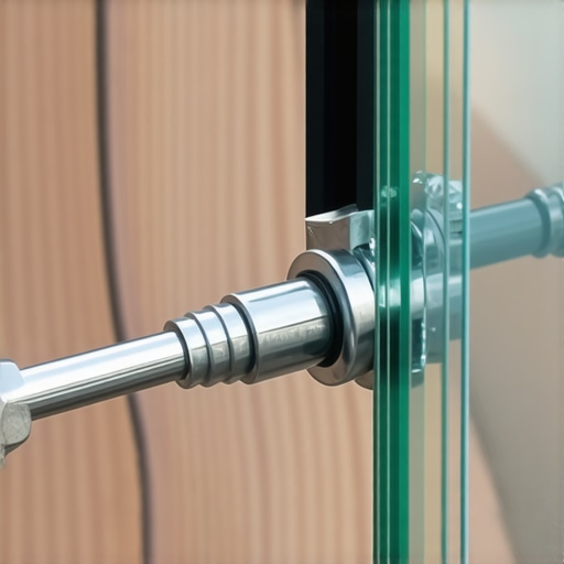 Close-up of a tool tightening a glass railing clip with a rubber gasket