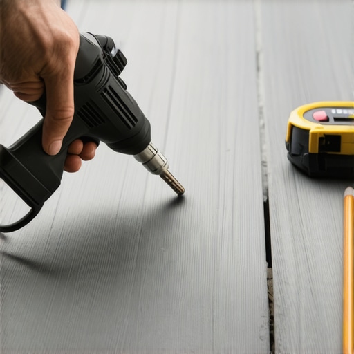 Repairing a scratch on a composite deck board with a heat gun.