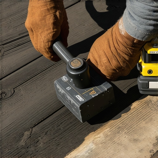 Contractor installing composite deck boards with a rubber mallet and hidden fasteners for a professional finish.