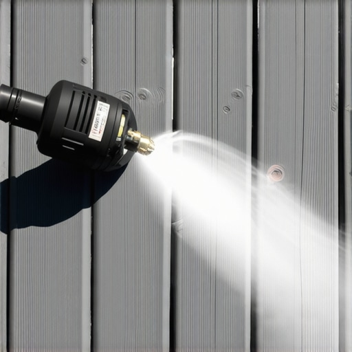 Professional contractor fixing a scuff on a gray composite deck board using a heat gun