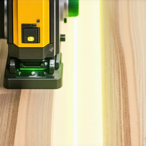 Professional laser level projecting lines on a deck frame