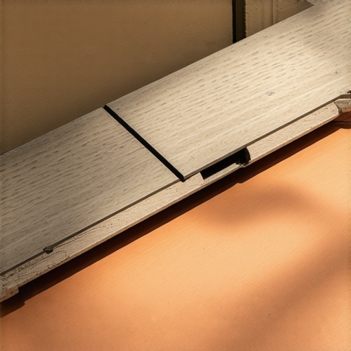 Close-up of a buckled composite deck board showing thermal expansion damage.