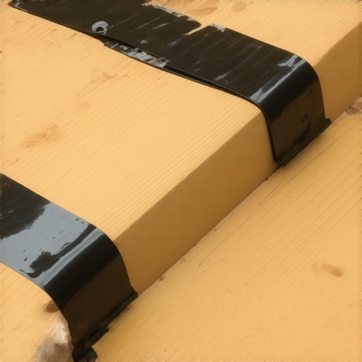 Waterproofing Deck Stair Stringers with Flashing Tape Detailed view of flashing tape applied to the top of deck stair stringers to prevent rot and moisture damage.